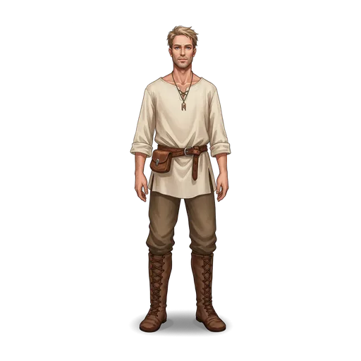 A human starting hero in traveller's clothes