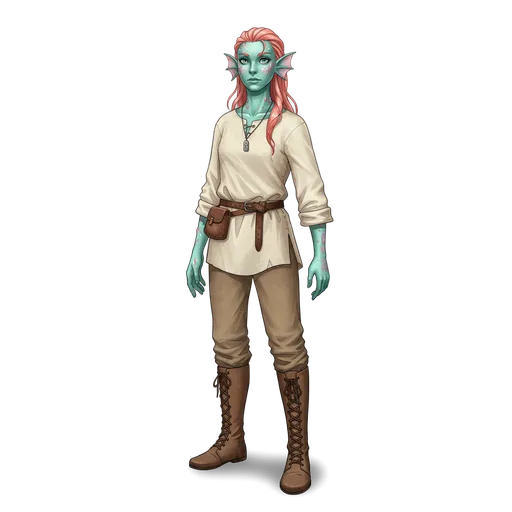A sea-kin starting hero in traveller's clothes