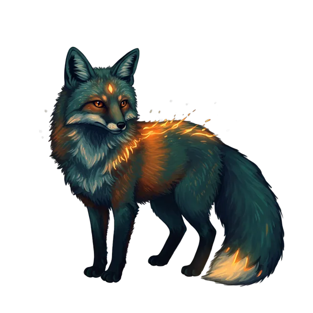 An ember fox familiar, glowing in the twilight