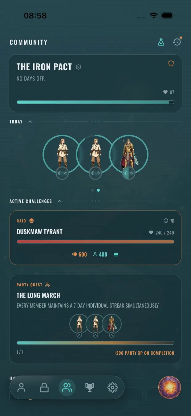 The Community and raids screen in Rune